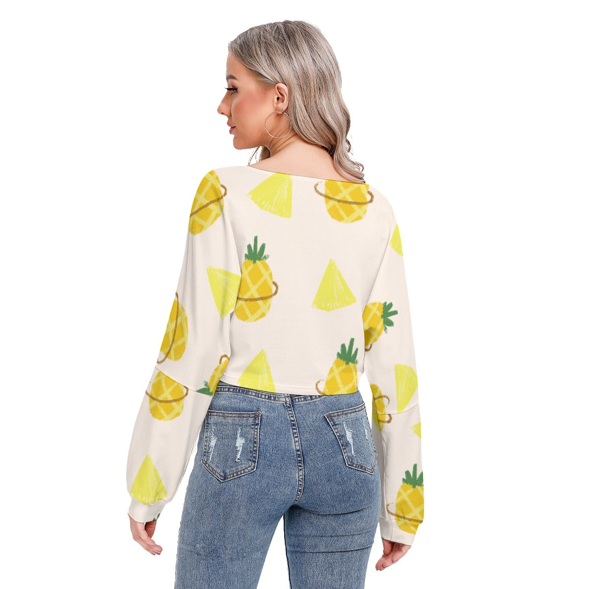 Pineapple Drop-shoulder Cropped Sweatshirt